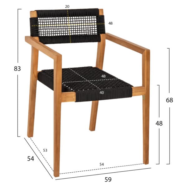 ΠΟΛΥΘΡΟΝΑ CHARLOTTE HM9637.02 ΞΥΛΟ TEAK ΦΥΣΙΚΟ & ΜΑΥΡΟ ΣΧΟΙΝΙ 59x54x83Y εκ. - Image 2