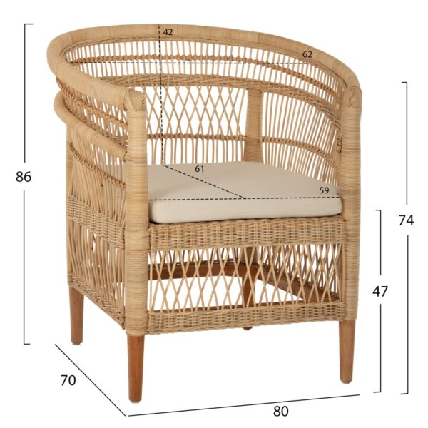 ΠΟΛΥΘΡΟΝΑ MALAWI HM9635.04 ΞΥΛΟ ΜΑΟΝΙ ΕΠΕΝΔΥΣΗ RATTAN ΛΕΥΚΟ ΜΑΞΙΛΑΡΙ ΚΑΘΙΣΜΑΤΟΣ 80x70x86Υεκ. - Image 2