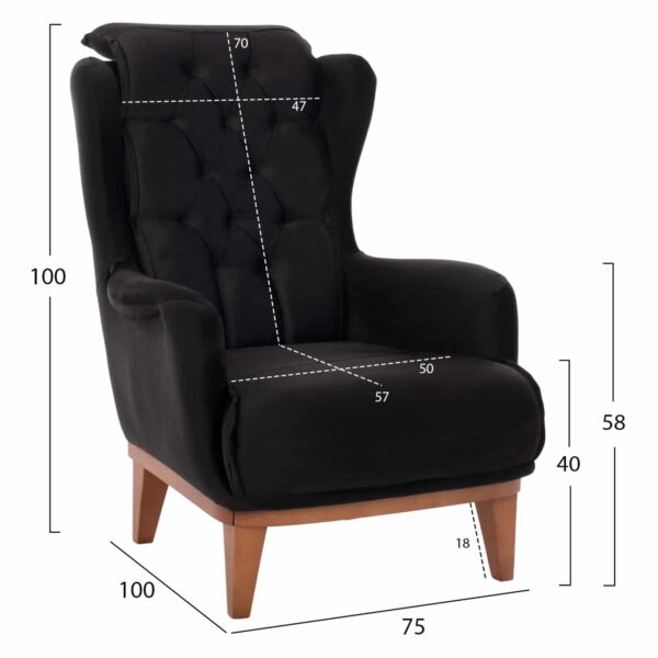 ΠΟΛΥΘΡΟΝΑ ΜΠΕΡΖΕΡΑ BENNINGTON ΒΕΛΟΥΔΟ ΜΑΥΡΟ HM9313.01 75x100x100 εκ. - Image 2