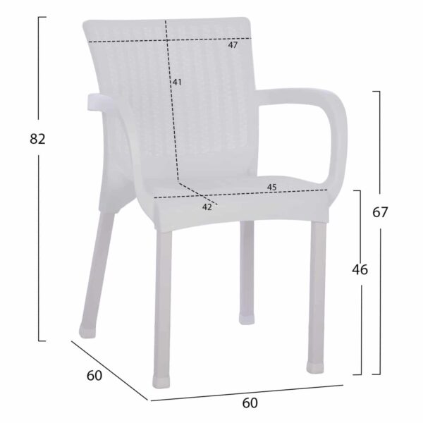 ΠΟΛΥΘΡΟΝΑ ΠΟΛΥΠΡΟΠΥΛΕΝΙΟΥ RATTAN ΠΟΔΙ ALU HM5591.01 ΧΡΩΜΑ ΛΕΥΚΟ 60x60x82 cm - Image 2