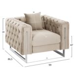 ΠΟΛΥΘΡΟΝΑ τ.CHESTERFIELD MOBAR HM3261.02 ΚΡΕΜ ΒΕΛΟΥΔΟ-ΜΕΤΑΛΛΙΚΑ ΠΟΔΙΑ 99x86,5x77Υεκ. - Image 2