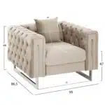 ΠΟΛΥΘΡΟΝΑ τ.CHESTERFIELD MOBAR HM3261.02 ΚΡΕΜ ΒΕΛΟΥΔΟ-ΜΕΤΑΛΛΙΚΑ ΠΟΔΙΑ 99x86,5x77Υεκ. - Image 2