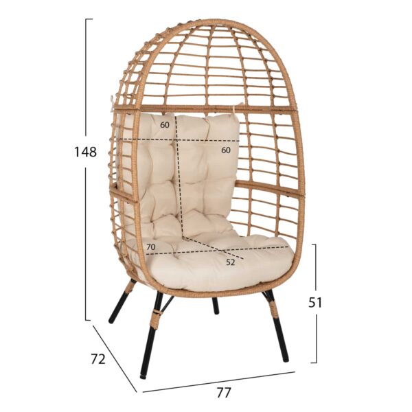 ΠΟΛΥΘΡΟΝΑ Τ.ΦΩΛΙΑ RATTAN HM5869.01 ΜΕΤΑΛ. ΠΟΔΙΑ ΜΑΥΡΑ 77x72x148 εκ. - Image 2