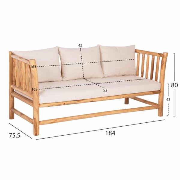 ΣΕΤ ΣΑΛΟΝΙ 4ΤΜΧ EDDARD HM9340 ΑΠΟ ΜΑΣΙΦ ΞΥΛΟ TEAK  ΦΥΣΙΚΟ - ΛΕΥΚΟ - Image 2