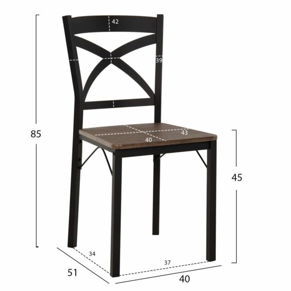 ΣΕΤ ΤΡΑΠΕΖΑΡΙΑΣ GOOSE 5ΤΜΧ HM9530.01 MDF ΚΑΡΥΔΙ-ΜΕΤΑΛΛΟ ΜΑΥΡΟ 120x80x75Yεκ. - Image 3