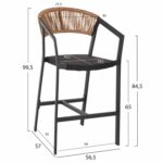 ΣΚΑΜΠΟ ΑΛΟΥΜΙΝΙΟΥ HM5892.15 ΜΕΣΑΙΟΥ ΥΨΟΥΣ RATTAN & TEXTLINE ΜΑΥΡΟ ΜΠΕΖ 55x56,5x99Υ - Image 2