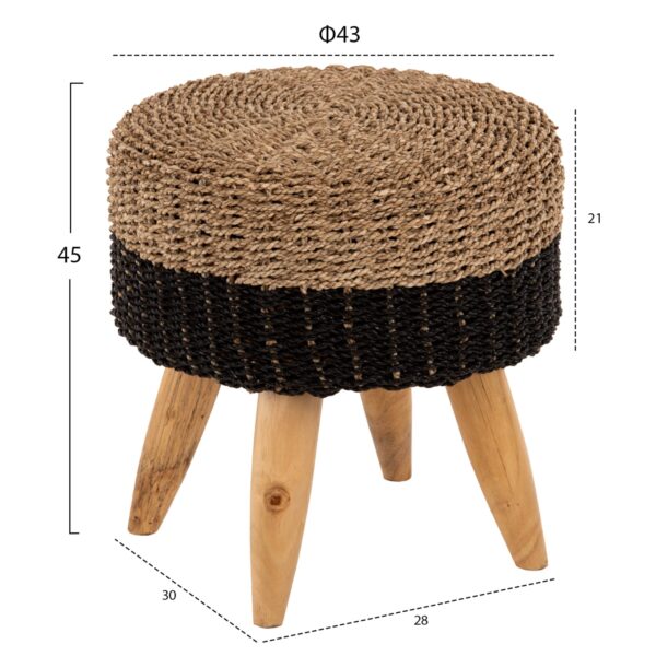 ΣΚΑΜΠΟ BEAM HM7827 ΞΥΛΟ ΤΕΑΚ ΚΑΙ SEAGRASS ΣΕ ΦΥΣΙΚΟ & ΜΑΥΡΟ Φ43x45Yεκ. - Image 2