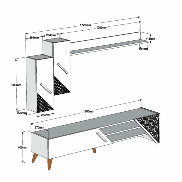 ΣΥΝΘΕΣΗ ΤΗΛΕΟΡΑΣΗΣ HM9514.03 ΜΕΛΑΜΙΝΗΣ ΣΕ ΚΡΕΜ ΧΡΩΜΑ  180x37x40Y εκ. - Image 2