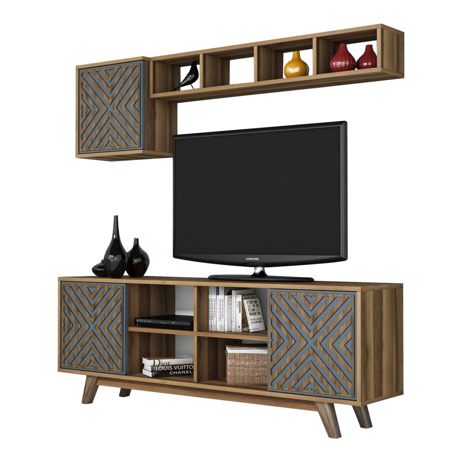 HM9516.02 ΣΥΝΘΕΣΗ ΤΗΛΕΟΡΑΣΗΣ HM9516.02 ΜΕΛΑΜΙΝΗΣ ΣΕ ΚΑΡΥΔΙ ΜΕ ΜΠΛΕ 160x35x56.2Y εκ. - Image 1