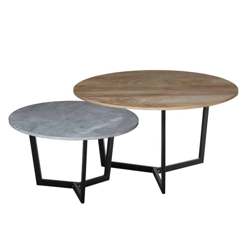 TEDDY Set-2 Τραπεζάκια Σαλονιού-Καθιστικού TEDDY Set-2 Τραπεζάκια Σαλονιού-Καθιστικού, Μέταλλο Μαύρο,Απόχρωση Καρυδί & Cement Φ.80 H.45cm + Φ.60 H.35cm - Image 1