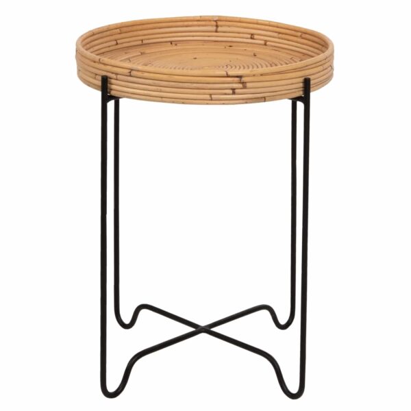 ΤΡΑΠΕΖΑΚΙ ΒΟΗΘΗΤΙΚΟ FLY HM7906 RATTAN ΦΥΣΙΚΟ ΧΡΩΜΑ-ΜΕΤΑΛΛΙΚΗ ΒΑΣΗ ΜΑΥΡΗ Φ40x53Yεκ. - Image 3