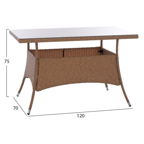 ΤΡΑΠΕΖΙ ΜΕΤΑΛΛΙΚΟ MILITARY RATTAN ΜΠΕΖ ΚΑΦΕ HM5141.32 120x70x75Υ εκ. - Image 2