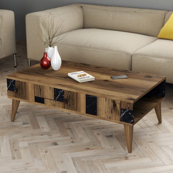 ΤΡΑΠΕΖΙ ΣΑΛΟΝΙΟΥ HM9504.02 ΜΕΛΑΜΙΝΗΣ ΚΑΡΥΔΙ-ΜΑΥΡΟ ΜΑΡΜΑΡΟ 105x60x37.6Υεκ. - Image 3