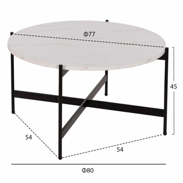 ΤΡΑΠΕΖΙ ΣΑΛΟΝΙΟΥ HM9588.05 MDF ΛΕΥΚΟ ΜΑΡΜΑΡΟ-ΜΑΥΡΗ ΜΕΤΑΛΛΙΚΗ ΒΑΣΗ Φ80x45Υεκ. - Image 2