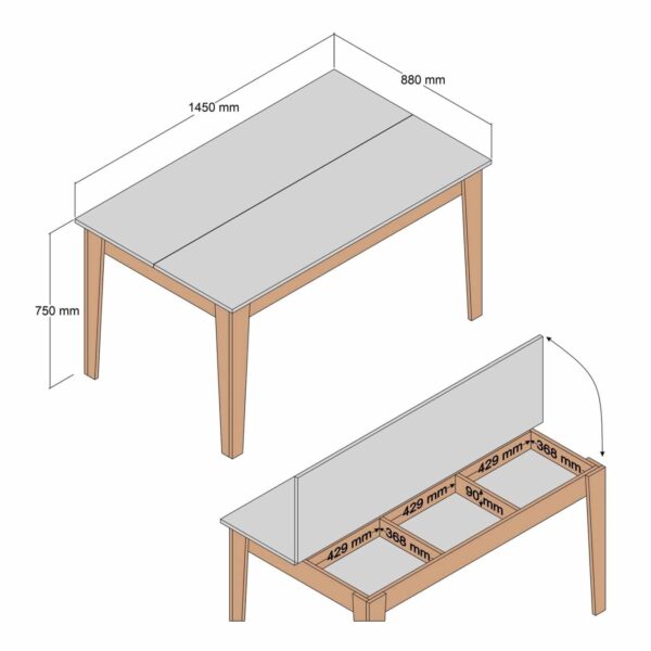 ΤΡΑΠΕΖΙ ΤΡΑΠΕΖΑΡΙΑΣ STANDARD HM9507.02 ΜΕΛΑΜΙΝΗ ΚΑΡΥΔΙ-ΛΕΥΚΟ ΜΕ ΑΠΟΘ.ΧΩΡΟ 145x88x75Yεκ. - Image 2