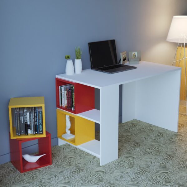 ΓΡΑΦΕΙΟ ΜΕΛΑΜΙΝΗΣ ΜΕ ΑΠΟΣΠΩΜΕΝΑ ΡΑΦΙΑ KAIRO HM9120.02 ΛΕΥΚΟ ΚΟΚΚΙΝΟ ΚΙΤΡΙΝΟ 120x64x74,2Υ εκ. - Image 4