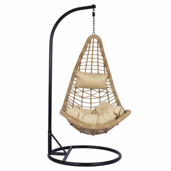 ΚΡΕΜΑΣΤΗ ΦΩΛΙΑ LUCIA HM5676.01 ΜΕ WICKER&ΜΑΞΙΛΑΡΙΑ ΜΠΕΖ-ΜΑΥΡΟ ΜΕΤΑΛΛΟ Φ95Χ195Υεκ. - Image 3