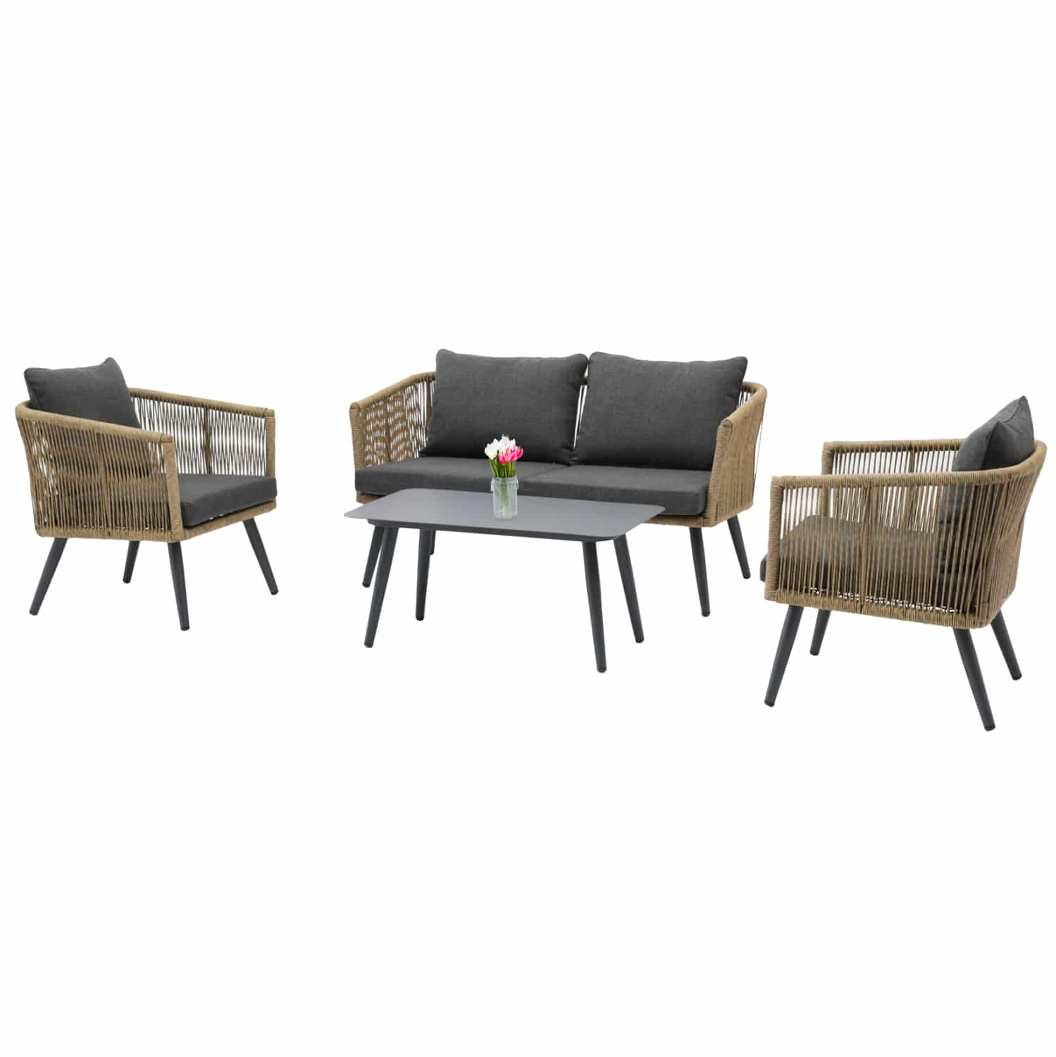 HM6057.03 ΣΑΛΟΝΙ ΕΞ.ΧΩΡΟΥ 4ΤΜΧ FREJA HM6057.03 ΑΛΟΥΜ.ΑΝΘΡΑΚΙ-PE RATTAN ΜΠΕΖ-ΑΝΘΡΑΚΙ ΜΑΞΙΛΑΡΙΑ - Image 1