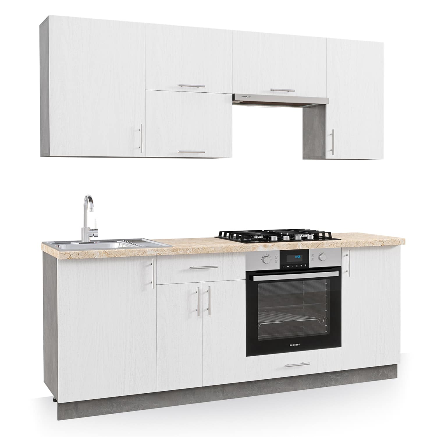 HM2470.02 ΣΥΝΘΕΣΗ ΚΟΥΖΙΝΑΣ ΜΕΛΑΜΙΝΗ ΛΕΥΚΗ-ΠΑΓΚΟΣ ΟΨΗ ΜΠΕΖ ΜΑΡΜΑΡΟ 200x47x84,8Υεκ.HM2470.02 - Image 1