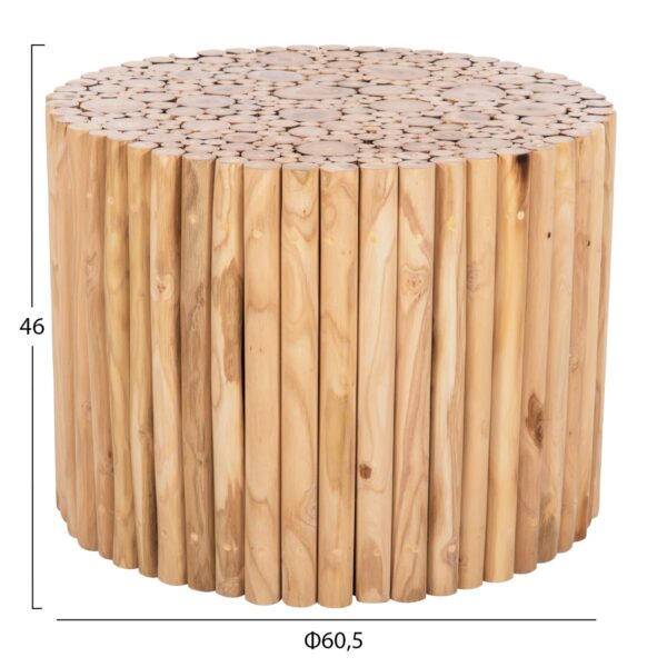ΤΡΑΠΕΖΙ ΣΑΛΟΝΙΟΥ ΣΤΡΟΓΓΥΛΟ COOTER HM9864 ΚΛΑΔΙΑ TEAK-ΦΥΣΙΚΟ Φ60,5x46Υεκ. - Image 2