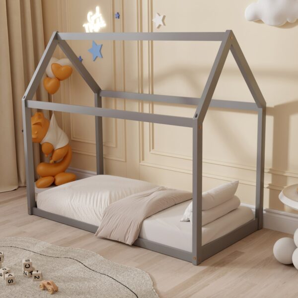 ΚΡΕΒΑΤΙ ΠΑΙΔΙΚΟ PEPE HM677.05 τ.MONTESSORI ΞΥΛΟ ΠΕΥΚΟ ΓΚΡΙ- 190x90εκ - Image 2