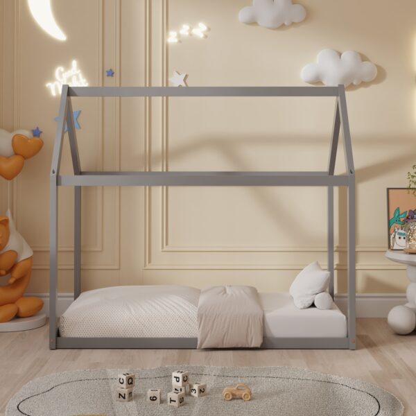 ΚΡΕΒΑΤΙ ΠΑΙΔΙΚΟ PEPE HM677.05 τ.MONTESSORI ΞΥΛΟ ΠΕΥΚΟ ΓΚΡΙ- 190x90εκ - Image 4