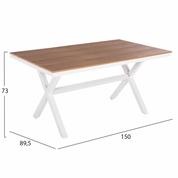 ΤΡΑΠΕΖΙ ΑΛΟΥΜΙΝΙΟΥ ΟΡΘΟΓΩΝΙΟ TAWNEE HM6037.02 ΛΕΥΚΟ-POLYWOOD ΦΥΣΙΚΟ 150x89,5x73Υεκ - Image 2
