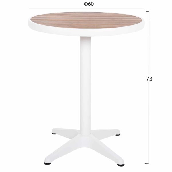 ΤΡΑΠΕΖΙ ΑΛΟΥΜΙΝΙΟΥ ΣΤΡΟΓΓΥΛΟ ALEXA HM6086.02 ΛΕΥΚΟ-POLYWOOD TOP ΦΥΣΙΚΟ Φ60x73Υεκ. - Image 2