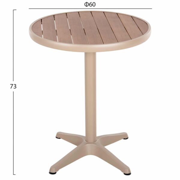 ΤΡΑΠΕΖΙ ΑΛΟΥΜΙΝΙΟΥ ΣΤΡΟΓΓΥΛΟ ALEXA HM6086.04 ΣΑΜΠΑΝΙ-POLYWOOD TOP ΦΥΣΙΚΟ Φ60x73Υεκ. - Image 2