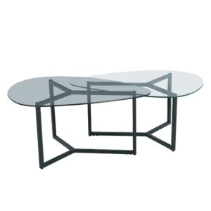 ROCKS COFFEE TABLE SET 2ΤΕΜ ΔΙΑΦΑΝΟ FUME ΜΑΥΡΟ 82x59x40 04-0915