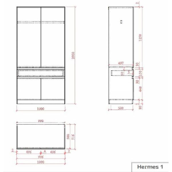 HERMES ΝΤΟΥΛΑΠΑ 2ΠΟΡΤΕΣ 1ΣΥΡΤΑΡΙ ARTISAN OAK 100x52x200 06-0102 - Image 3