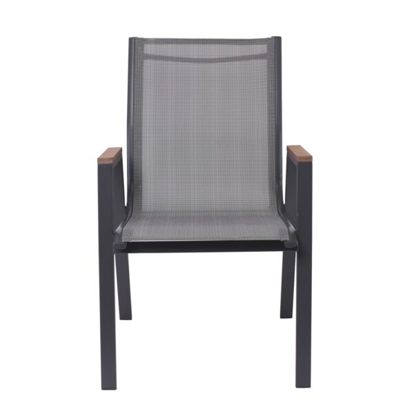 VIRNA Πολυθρόνα Κήπου Βεράντας, Μέταλλο Βαφή Ανθρακί Textilene Γκρι,Polywood Φυσικό 56x63x90cm - Image 5