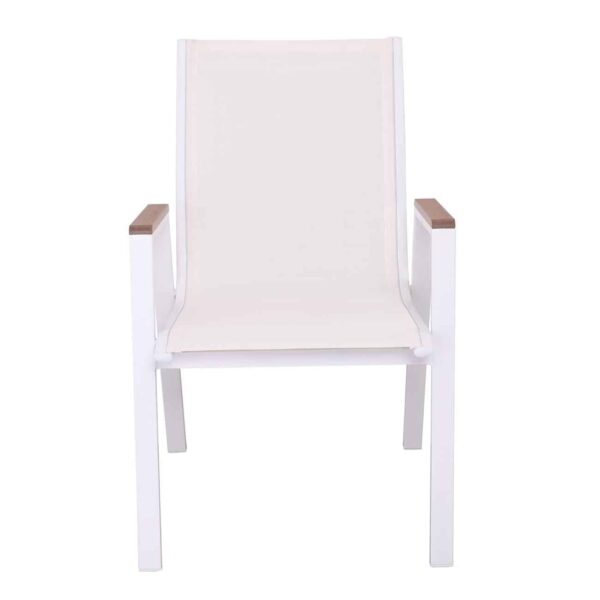 VIRNA Πολυθρόνα Κήπου Βεράντας, Μέταλλο Βαφή Άσπρο, Textilene Άσπρο,PolywoodΦυσικό 56x63x90cm - Image 5