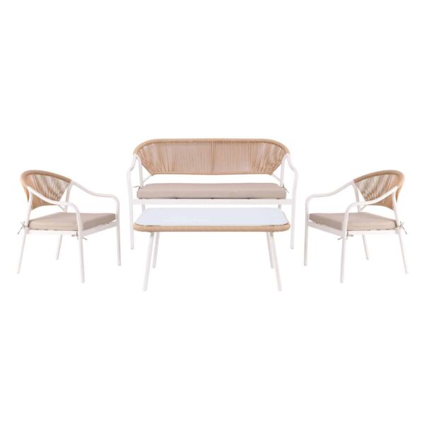 PALERMO Set Καθιστικό Κήπου Μεταλλικό Άσπρο,Wicker Φυσικό: Τραπέζι+2 Θέσιος+2 Πολυθρόνες 88x48x40-124x63x78-60x63x78cm - Image 3