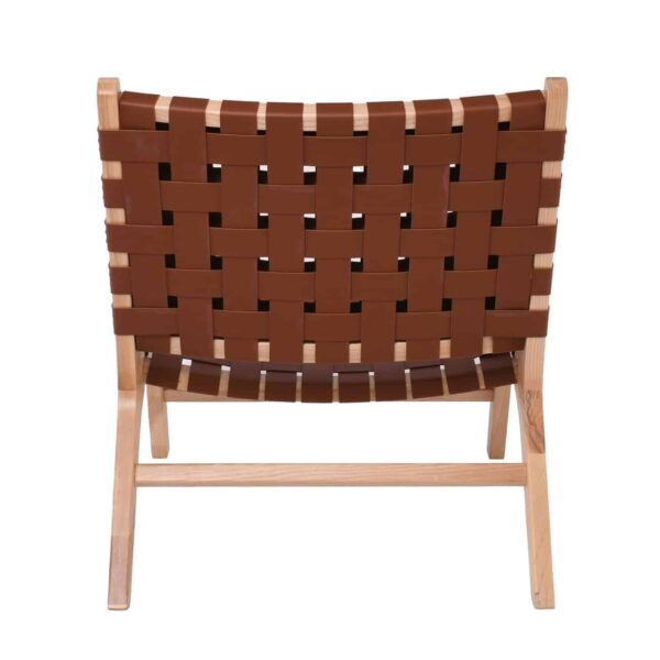 DUNE Lounge Καρέκλα, Ξύλο Απόχρωση Φυσικό, Κάθισμα-Πλάτη Ιμάντες Pu Καφέ 67x78x77cm - Image 5