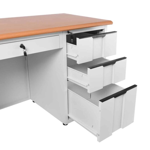 ΓΡΑΦΕΙΟ 6-Συρτάρια, Μέταλλο Βαφή Άσπρο, Επιφάνεια Απόχρωση Maple 140x60x75cm - Image 3