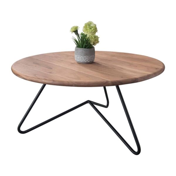 BORAL-W Τραπεζάκι Σαλονιού Καθιστικού, Μέταλλο Βαφή Μαύρο, Ξύλο Ακακία Φυσικό Φ80cm H.40cm - Image 2