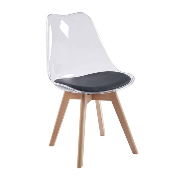 MARTIN Καρέκλα Ξύλο, PET Clear, PU Μαύρο, Μονταρισμένη Ταπετσαρία 49x57x82cm - Image 2