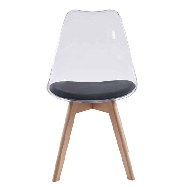 MARTIN Καρέκλα Ξύλο, PET Clear, PU Μαύρο, Μονταρισμένη Ταπετσαρία 49x57x82cm - Image 4