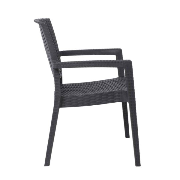 LORA-Pro Πολυθρόνα Στοιβαζόμενη, PP (Rattan Look) Απόχρωση Ανθρακί 58x61x87cm - Image 3