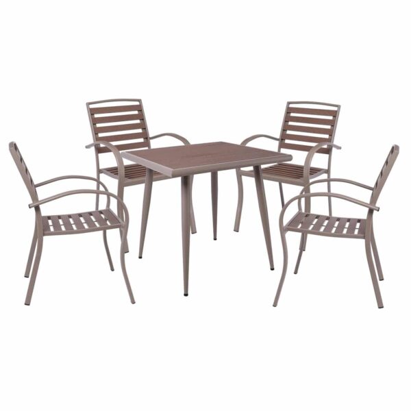 SERRANO Set Κήπου: Τραπέζι + 4 Πολυθρόνες, Μέταλλο Βαφή Sand Beige, Polywood Καρυδί Table:80x80x74 Chair:56x64x88 - Image 2