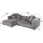 ΚΑΝΑΠΕΣ ΓΩΝΙΑ (ΑΡΙΣΤΕΡΗ) 3-ΘΕΣΙΟΣ GRACE HM3280.03L ΓΚΡΙ ΥΦΑΣΜΑ 252x160x70-90Υεκ - Image 2