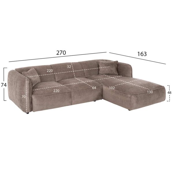 ΚΑΝΑΠΕΣ ΓΩΝΙΑ (ΔΕΞΙΑ) TREAT HM3277.02R ΣΚΟΥΡΟ ΜΠΕΖ ΥΦΑΣΜΑ 270x163x74Υεκ. - Image 2