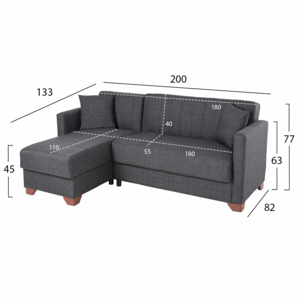 ΚΑΝΑΠΕΣ ΚΡΕΒΑΤΙ GHUFRAN ΓΩΝΙΑ ΑΝΑΣΤΡΕΨΙΜΗ ΓΚΡΙ HM3244.03 200x133x77Yεκ. - Image 2