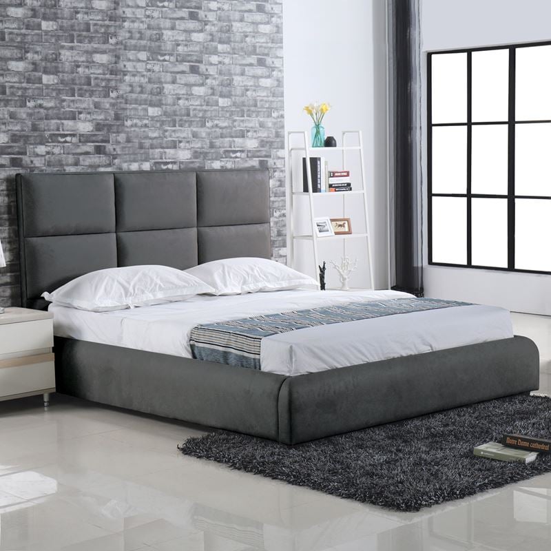 MAXIM Κρεβάτι Διπλό MAXIM Κρεβάτι Διπλό, για Στρώμα 180x200cm, Ύφασμα Σκούρο Γκρι 198x218x121cm - Image 1