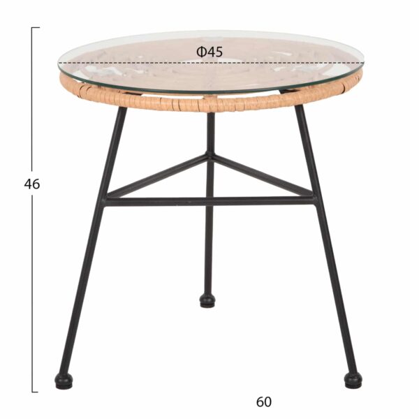 ΤΡΑΠΕΖΑΚΙ ΣΤΡΟΓΓΥΛΟ ΜΑΥΡΟ ΜΕΤΑΛΛΙΚΟ ALLEGRA HM5459.11 ΜΠΕΖ WICKER-ΓΥΑΛΙ Φ45x46Υεκ - Image 2