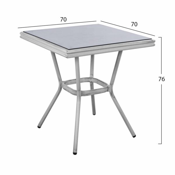 ΤΡΑΠΕΖΙ ΑΛΟΥΜΙΝΙΟΥ HARLOW 70X70X76 BAMBOO LOOK HM5568.01 ΛΕΥΚΗ ΠΑΤΙΝΑ ΜΕ ΓΥΑΛΙ - Image 2