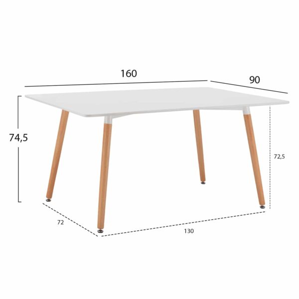 ΤΡΑΠΕΖΙ HM8697.01 MINIMAL, ΛΕΥΚΟ MDF, ΞΥΛΙΝΑ ΠΟΔΙΑ ΟΞΙΑ,160Χ90X74,5Υ εκ - Image 2