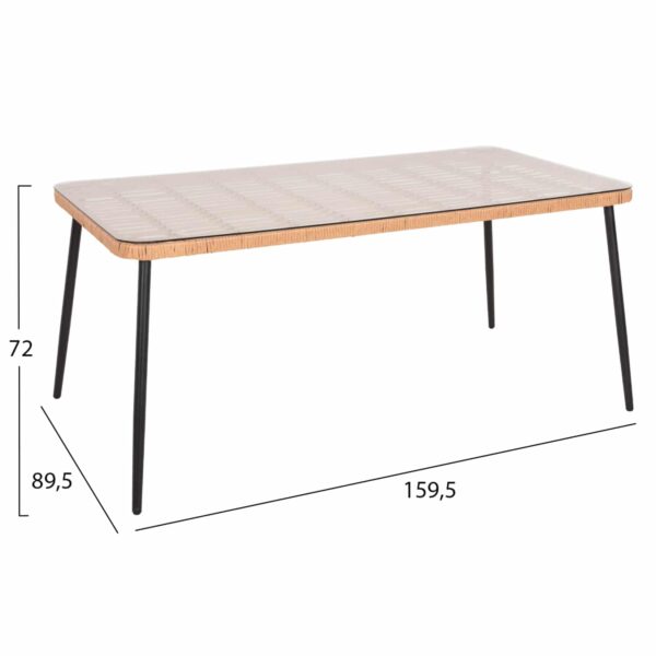 ΤΡΑΠΕΖΙ ΟΡΘΟΓΩΝΙΟ ALLEGRA HM5538.11 ΜΕΤΑΛ.ΜΑΥΡΟ-P.E. RATTAN ΦΥΣΙΚΟ 159,5x89,5x72Υεκ. - Image 2