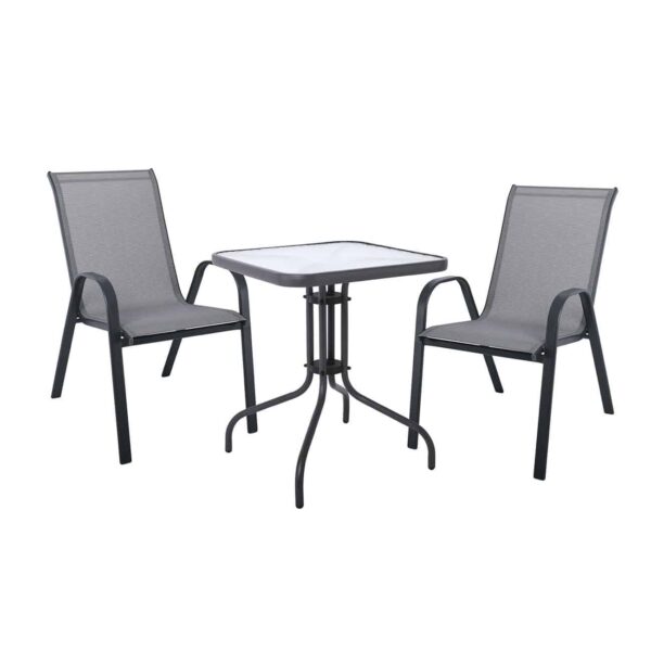RIO Set Κήπου - Βεράντας: Τραπέζι + 2 Πολυθρόνες Μέταλλο Βαφή Ανθρακί, Textilene Γκρι Table:60x60x70 Chair:55x74x91 - Image 2
